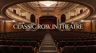 Classic row in theatre with traditional forward-facing seats and a centered stage