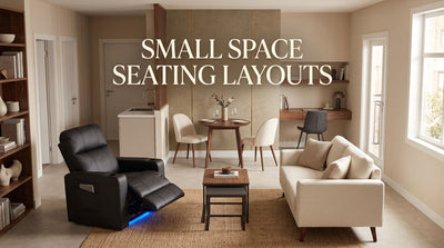 Recliner, loveseat, and sofa arranged in a compact open-plan living space