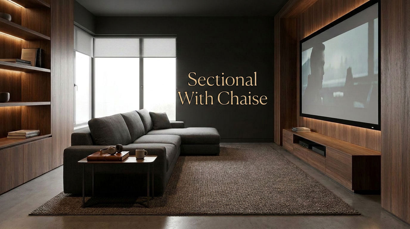 Sectional with chaise in a home entertainment room facing a large TV