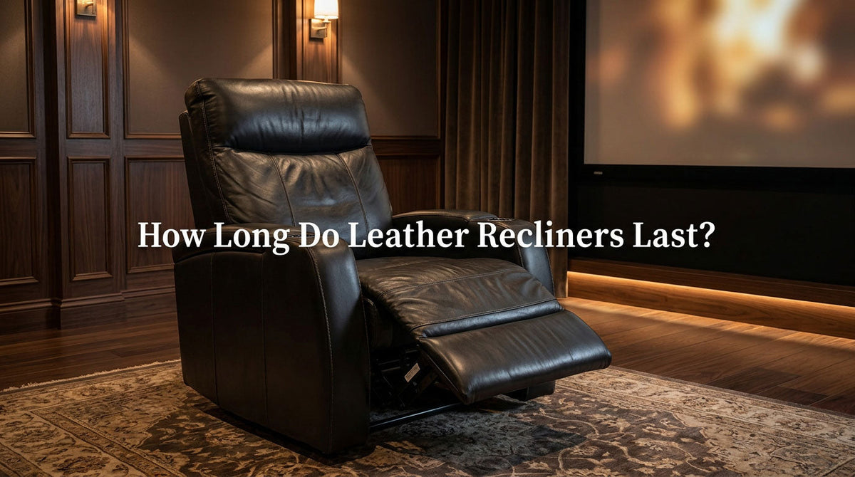 Black leather power recliner in a modern home theater
