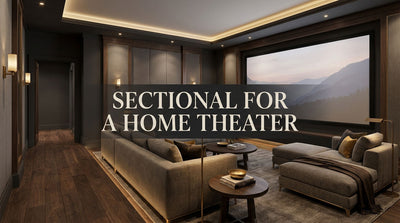 L-shaped sectional positioned toward the screen in a home theater