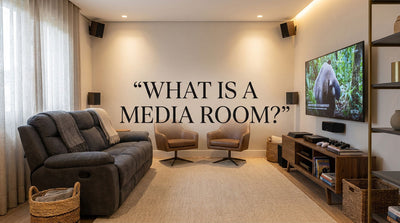 Flexible media room with a large TV, reclining sofa and gaming area
