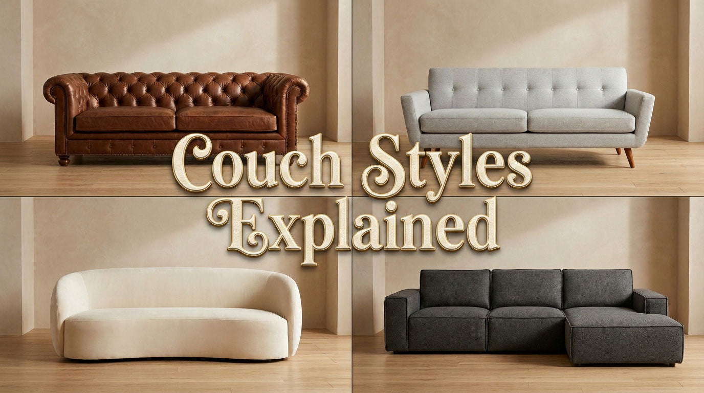 Different couch styles including Chesterfield, mid-century modern, curved, and modular sofas