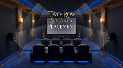 Two-row home theater showing surround and Atmos speaker coverage across both seating rows