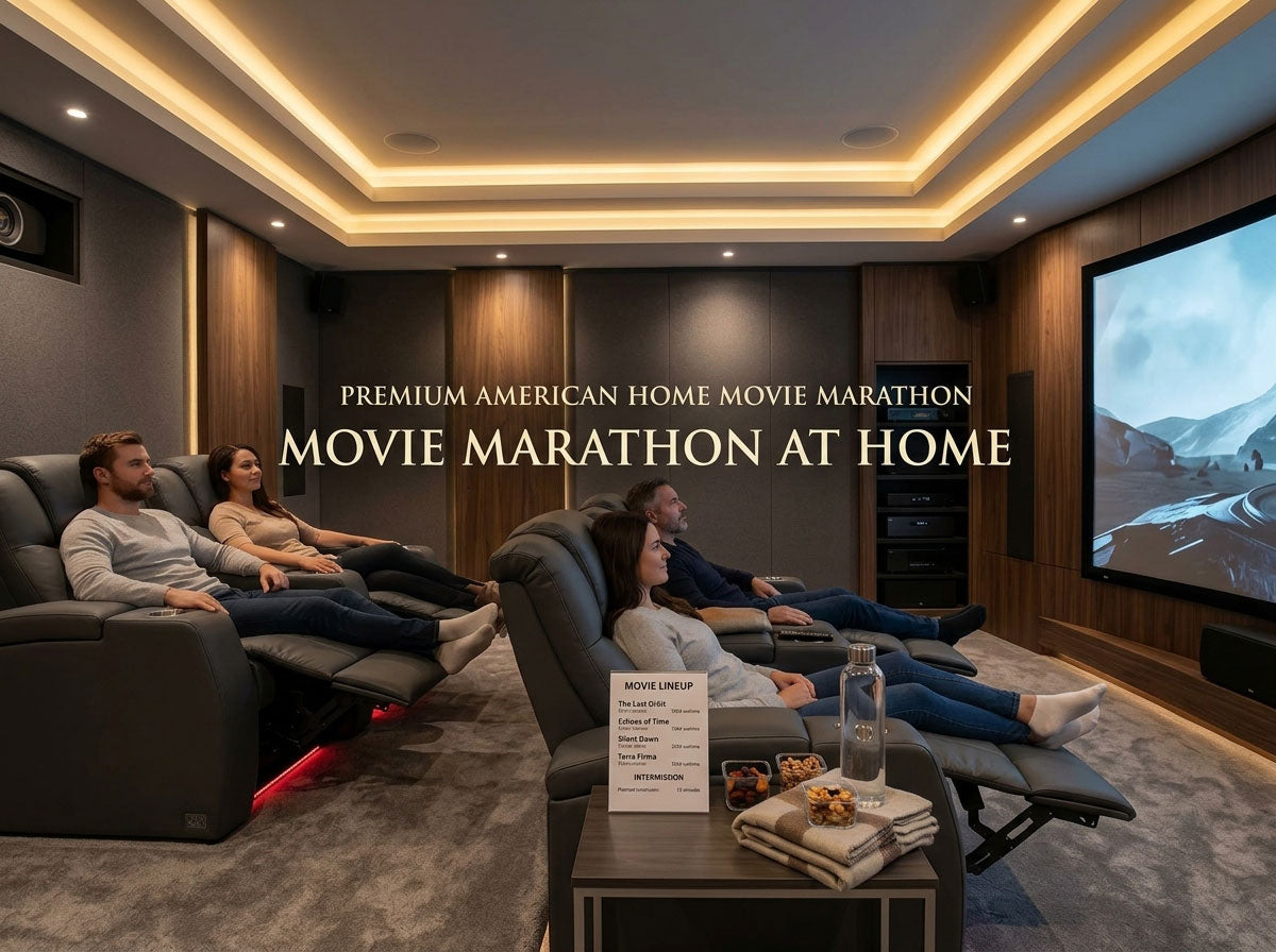 Movie marathon at home with organized seating, snacks, breaks, and a planned multi-movie viewing setup