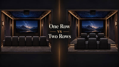 Comparison of six home theater seats in one long row and two rows of three