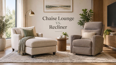Chaise lounge and recliner arranged in a calm living room for reading and TV