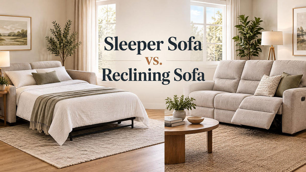Sleeper sofa and reclining sofa illustrating guest sleeping and everyday lounging.