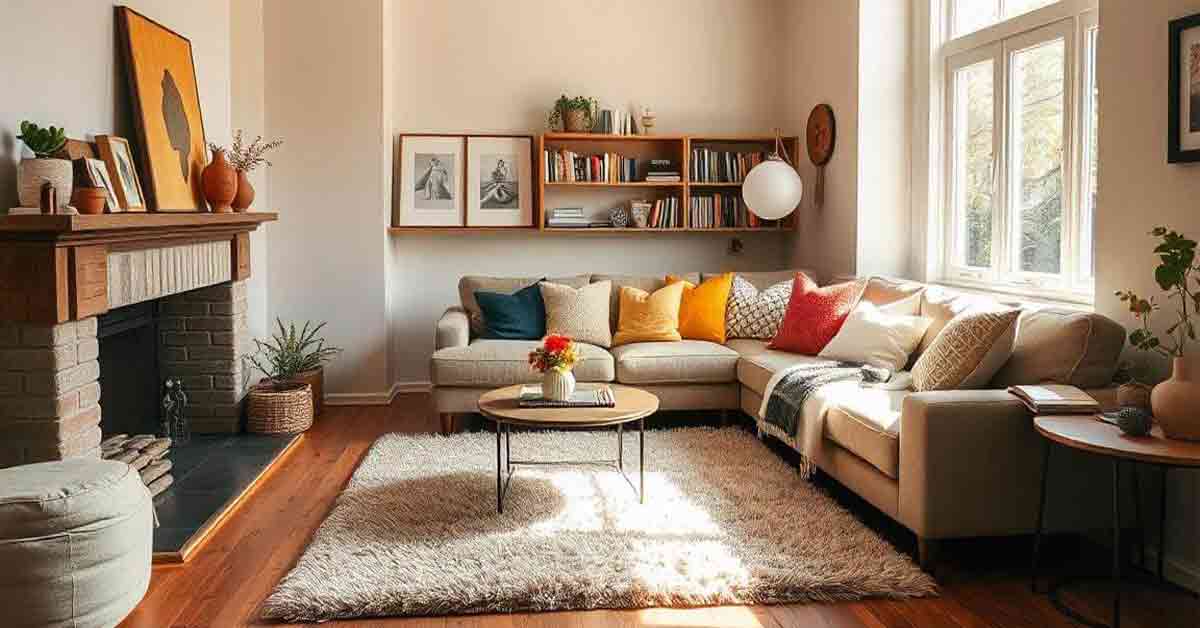 L-shaped sofa layout in the corner