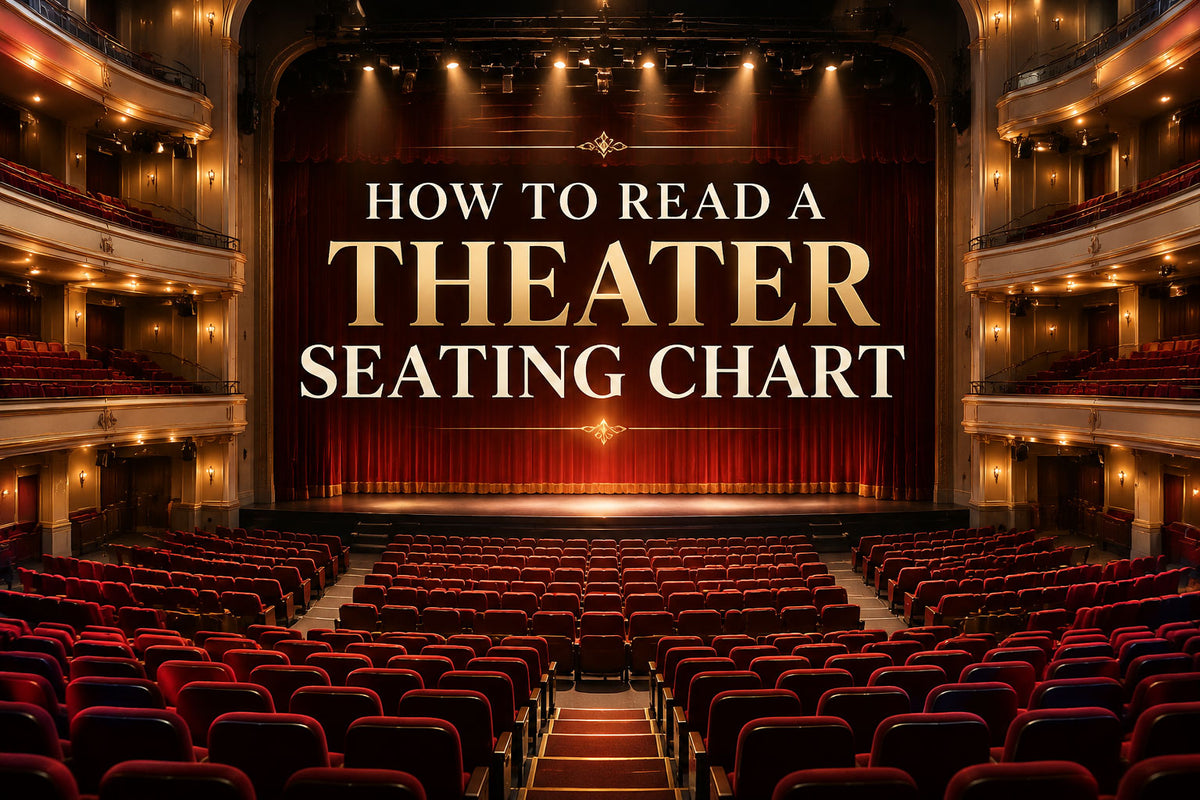 Theater seating chart explained with auditorium sections rows and seats shown in a realistic theater interior.