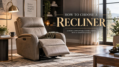Modern recliner in a living room with visible floor space and clearance around the chair.
