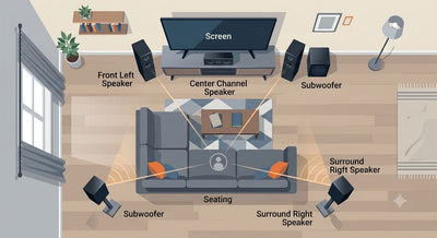home theater speaker placement diagram showing front center surround and subwoofer positions