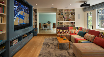 A large open plan home theater sofa