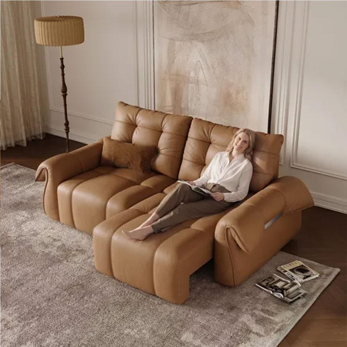 leather chaise lounge in modern entertainment room