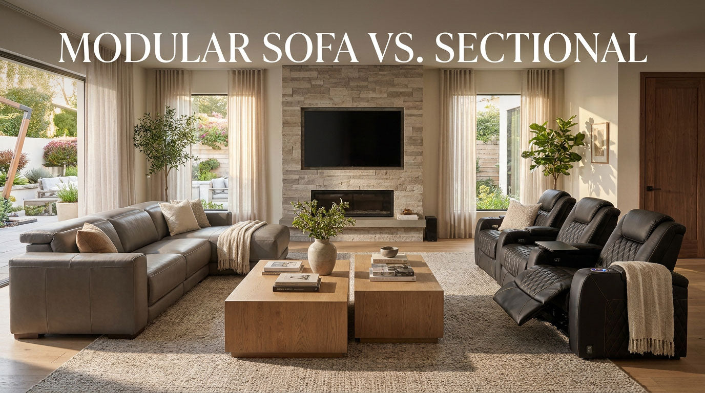 Fixed sectional and modular sofa configurations compared in a modern living room