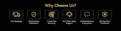 Why choose us icons for shipping and warranty