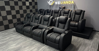 WEILIANDA showroom with tiered black leather theater seating