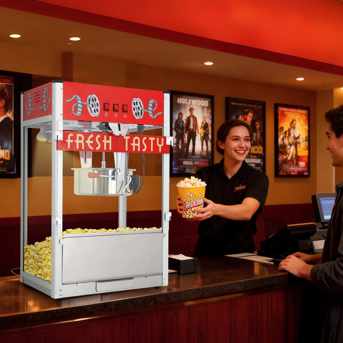 Classic 30 Oz Commercial Popcorn Machine with 3-Switch Control, 1650W