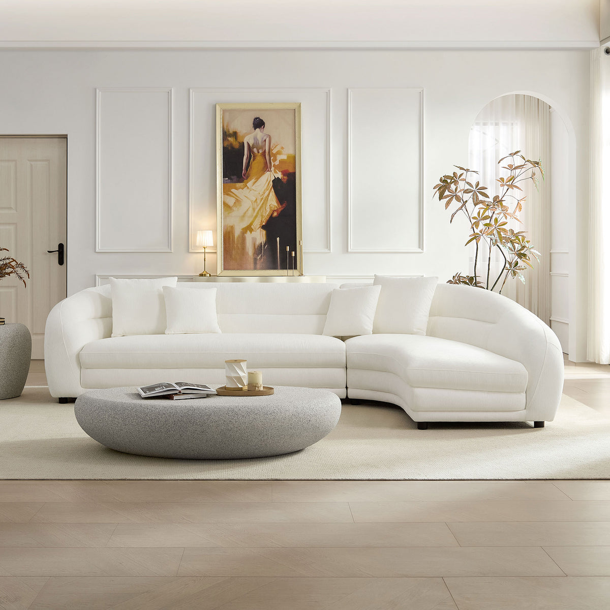 Elegant 125.2" Curved L-Shaped Modular Sectional with Plush Comfort Pillows