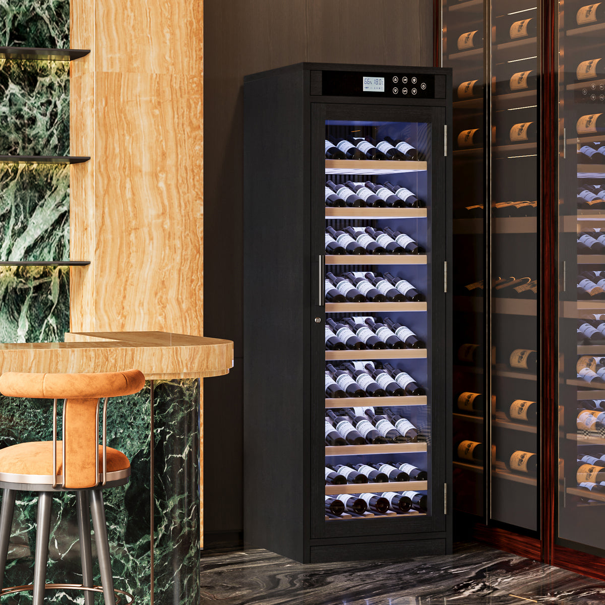 Smart Multi-Tier Wine Cooler Cabinet with Intelligent Temperature Control, Black