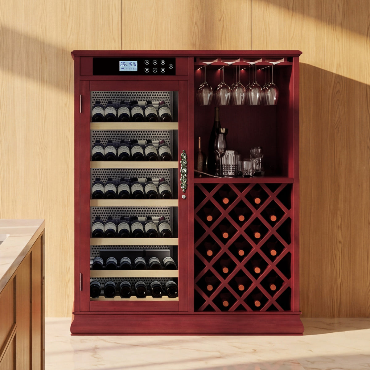 High-Capacity 69-Bottle Wine Refrigerator Cabinet for Kitchen Storage