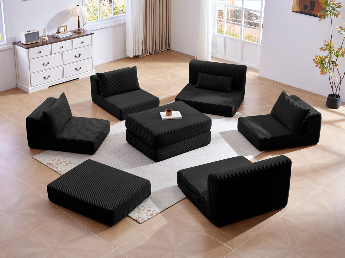 Cozy 100" L-Shaped Modular Floor Sectional with 5 Plush Pillows