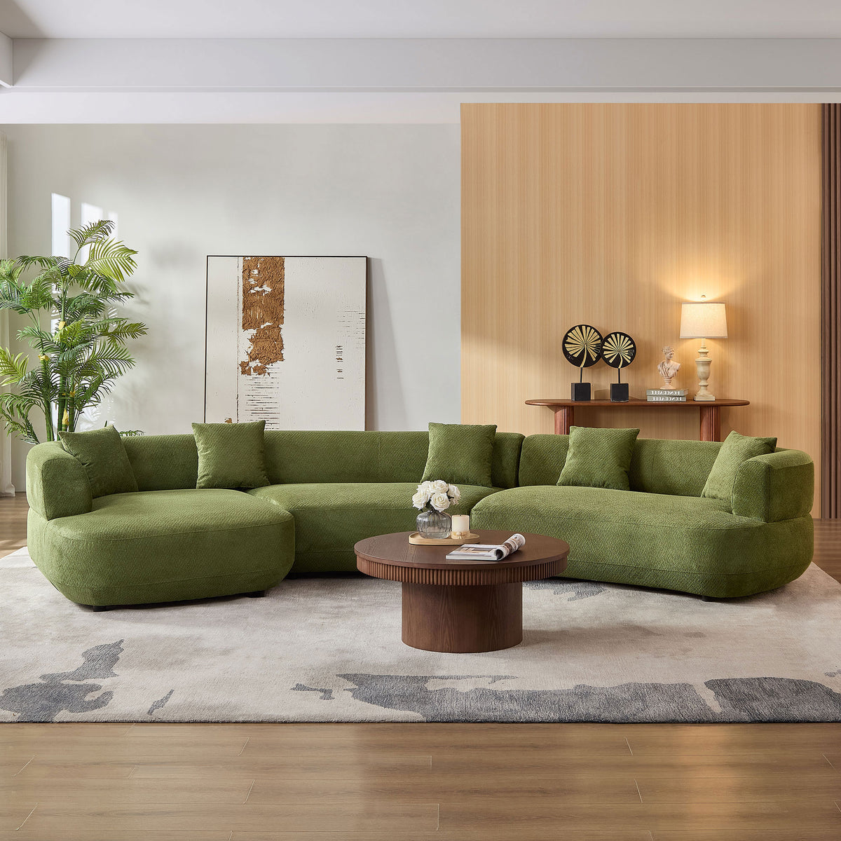 Luxurious 155.91" Curved 6-Seat Modular Sectional with 5 Plush Pillows