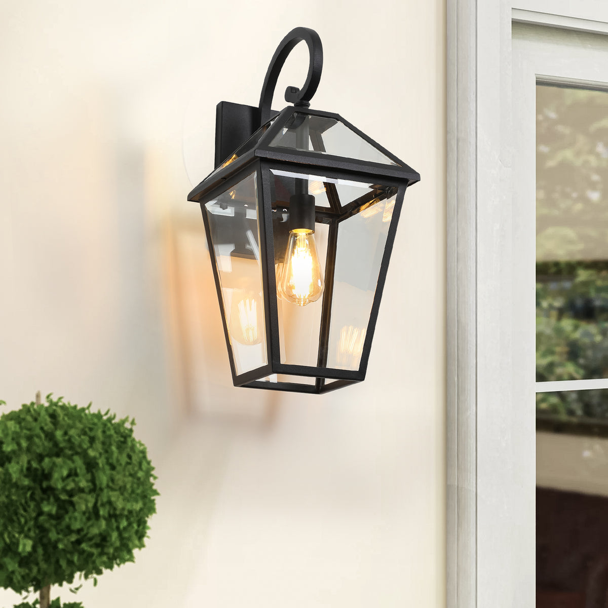 Modern 21" Outdoor Wall Lantern with Clear Glass, Black