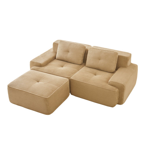 Oversized 6-Seater V-Shaped Corduroy Sectional with Dual Movable Ottomans