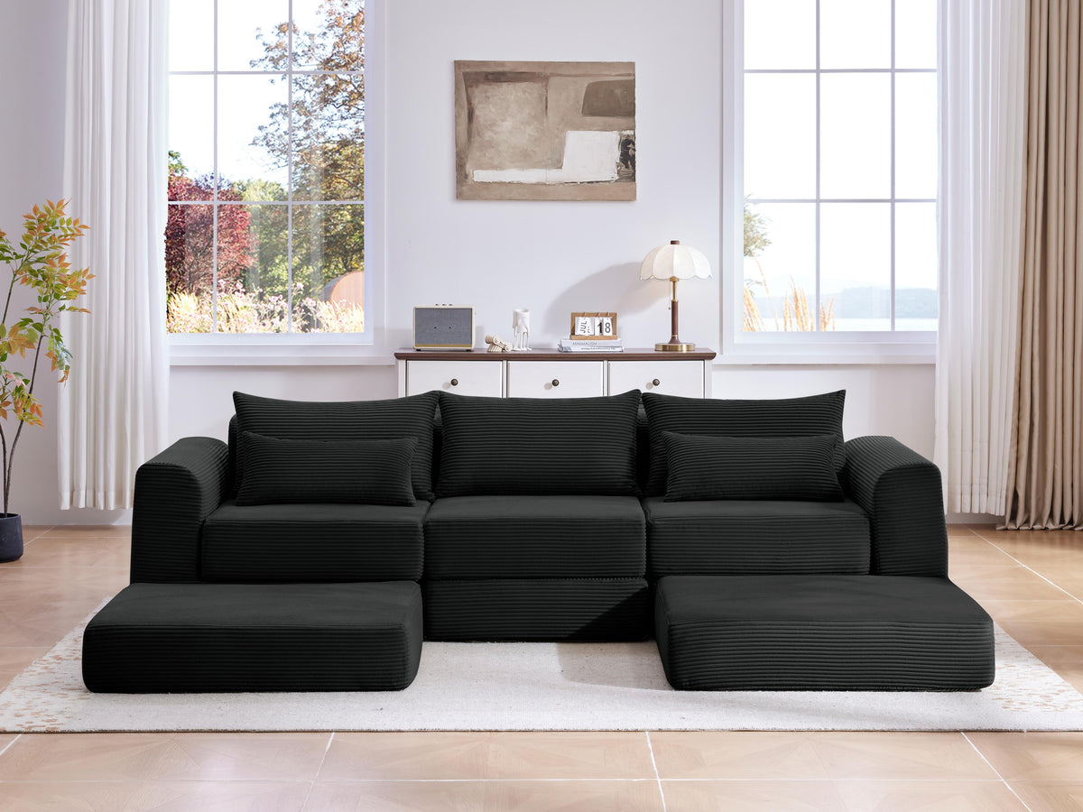Cozy 100" L-Shaped Modular Floor Sectional with 5 Plush Pillows