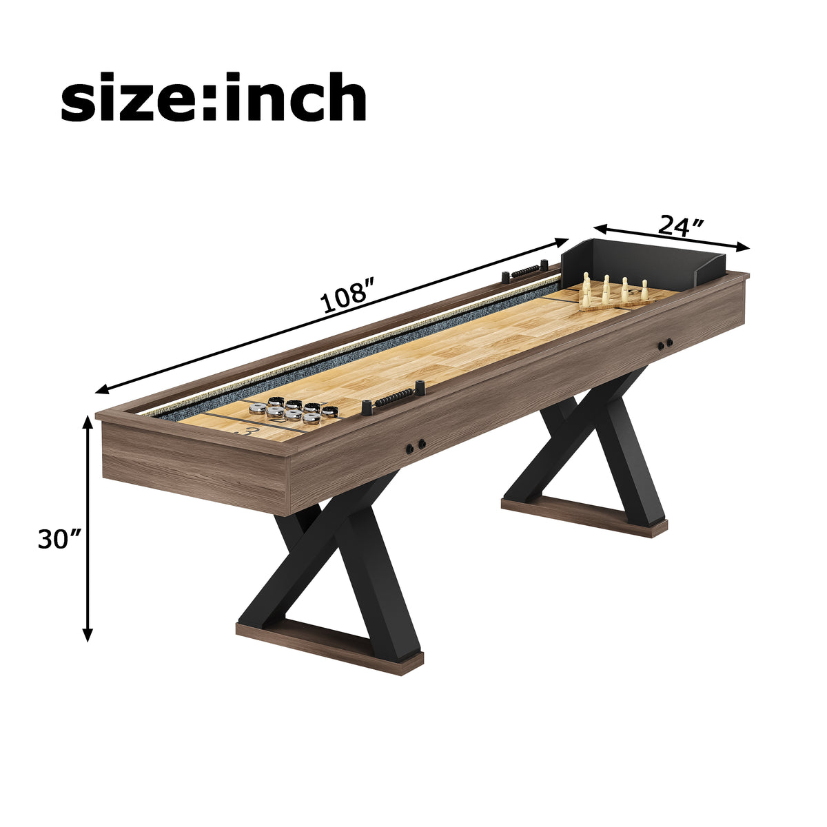 Versatile 9FT 2-in-1 Shuffleboard & Bowling Table with LED Light Rail