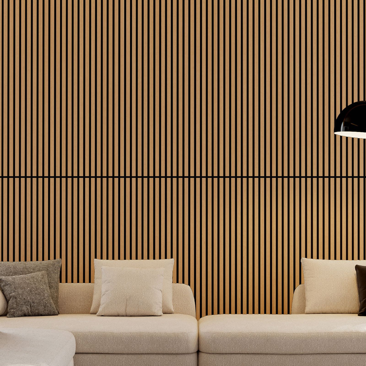 Acoustic Wood Slat Wall Panels, 2-Pack 3D Fluted Sound-Absorbing Panels, White Oak