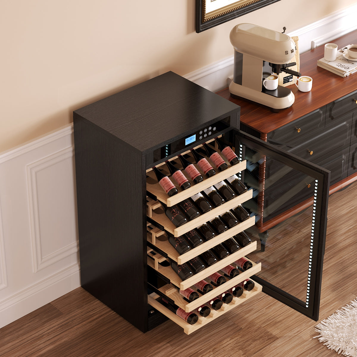 Smart Wine Cooler with LED Touchscreen & Constant Temperature Control, Black