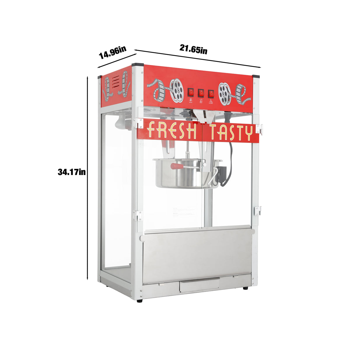 Classic 30 Oz Commercial Popcorn Machine with 3-Switch Control, 1650W