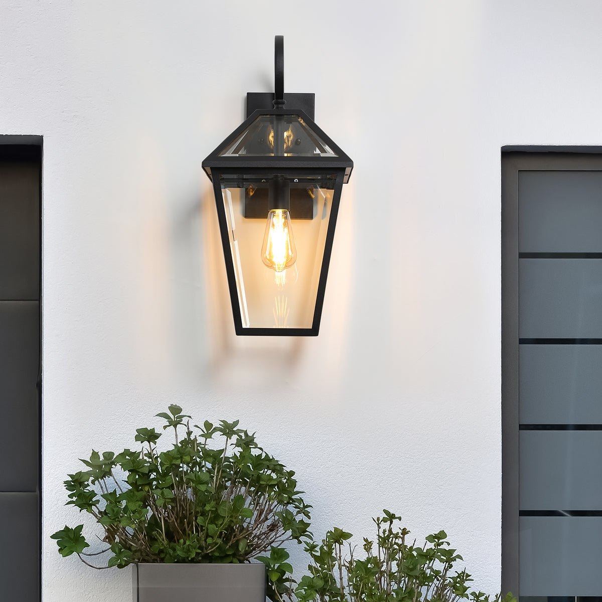 Modern 21" Outdoor Wall Lantern with Clear Glass, Black