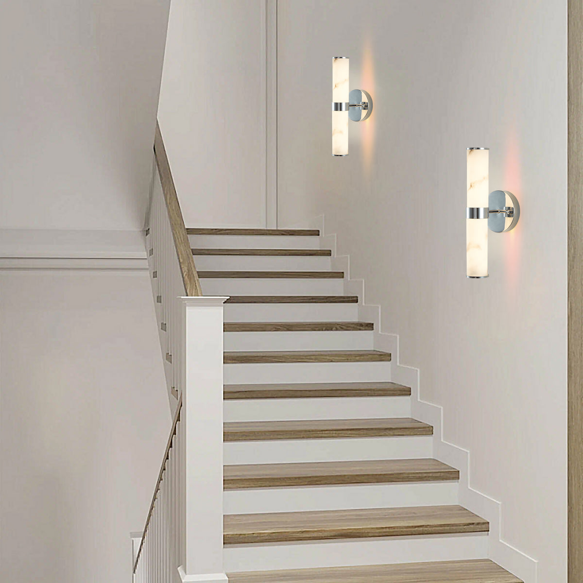 Elegant Faux Marble Chrome Wall Sconces, Set of 2