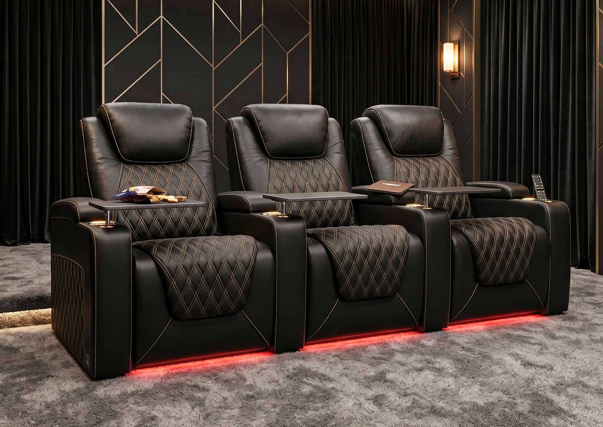 Chic Series Black Home Theater Seating 7 Colors Lighting