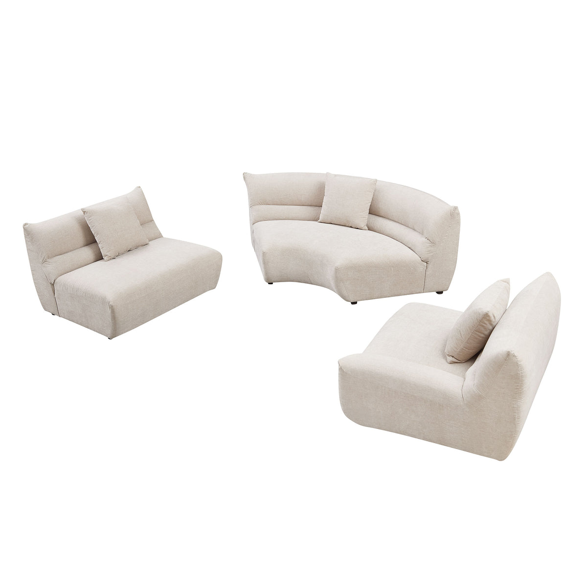 Sleek 3-Piece Curved Modular Sectional with Free-Form Comfort