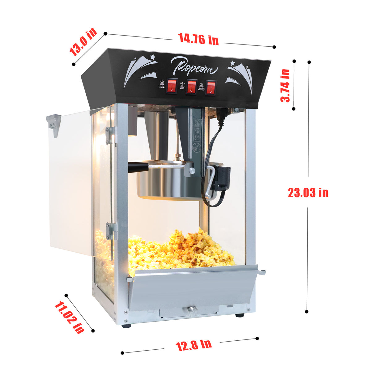 Commercial 12 Oz Countertop Popcorn Machine with Tempered Glass & Warming Deck, 850W