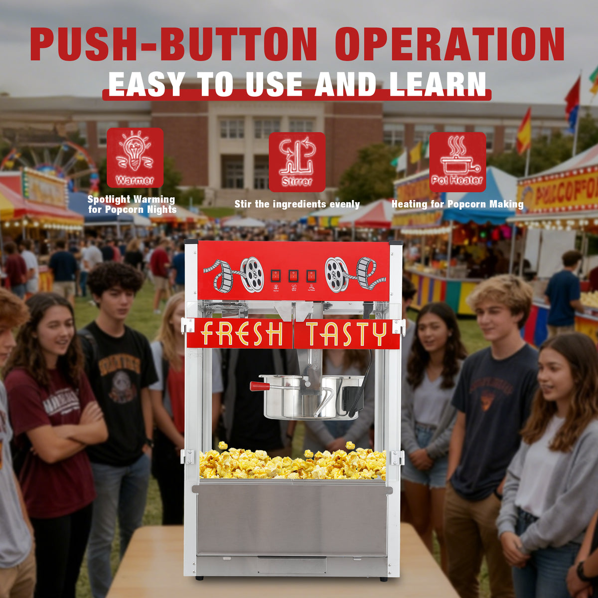 Classic 30 Oz Commercial Popcorn Machine with 3-Switch Control, 1650W