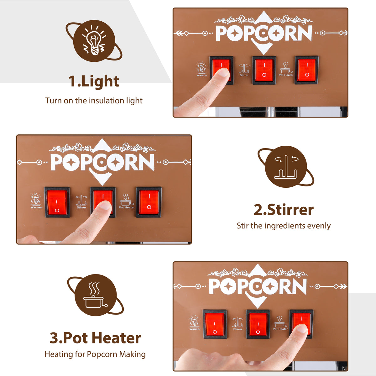 Classic 12 Oz Retro Popcorn Machine Cart with 3-Switch Control & 3 Candy Boxes, White