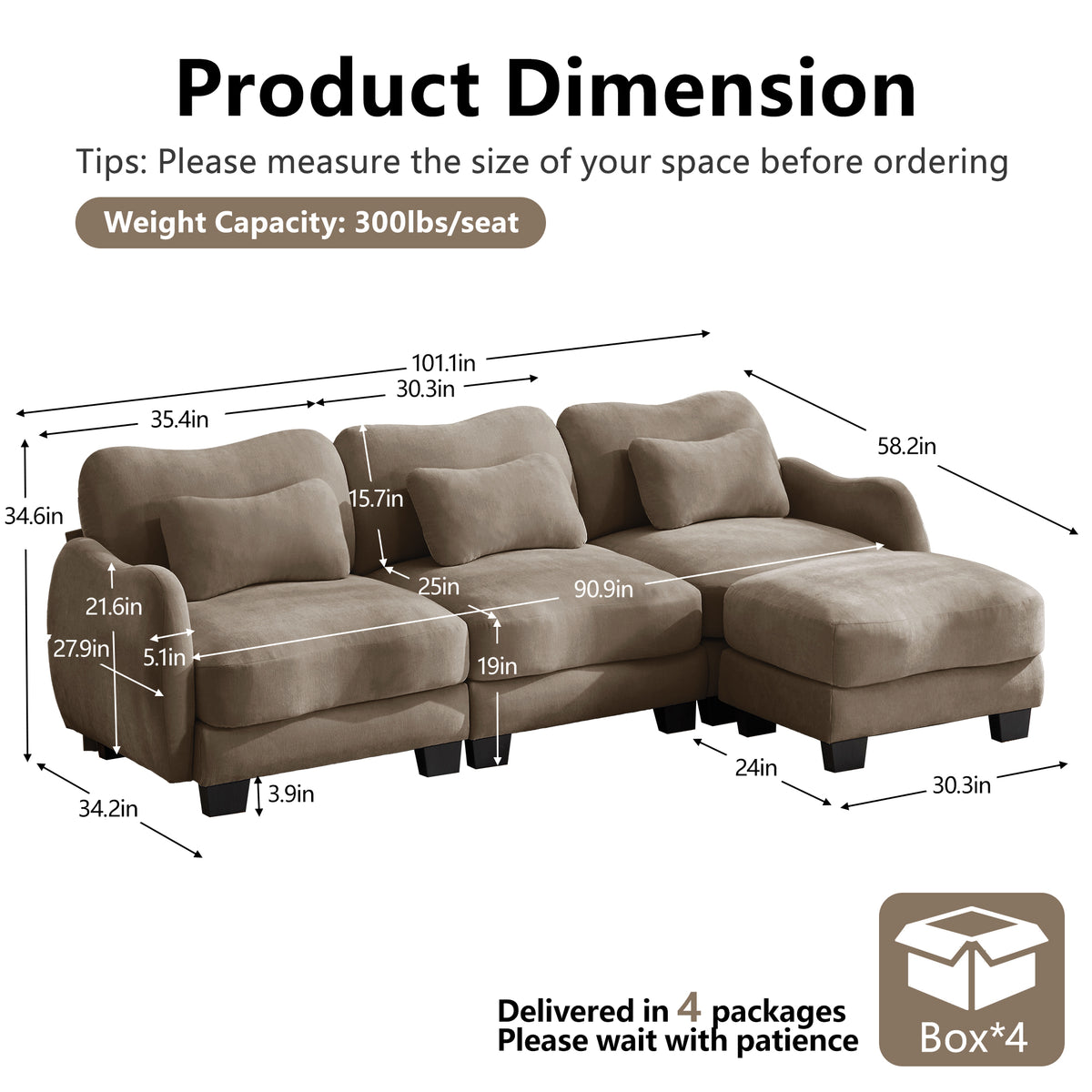Oversized U-Shaped Chenille Sectional with Dual Movable Ottomans