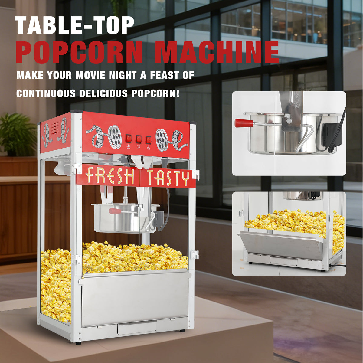 Classic 30 Oz Commercial Popcorn Machine with 3-Switch Control, 1650W