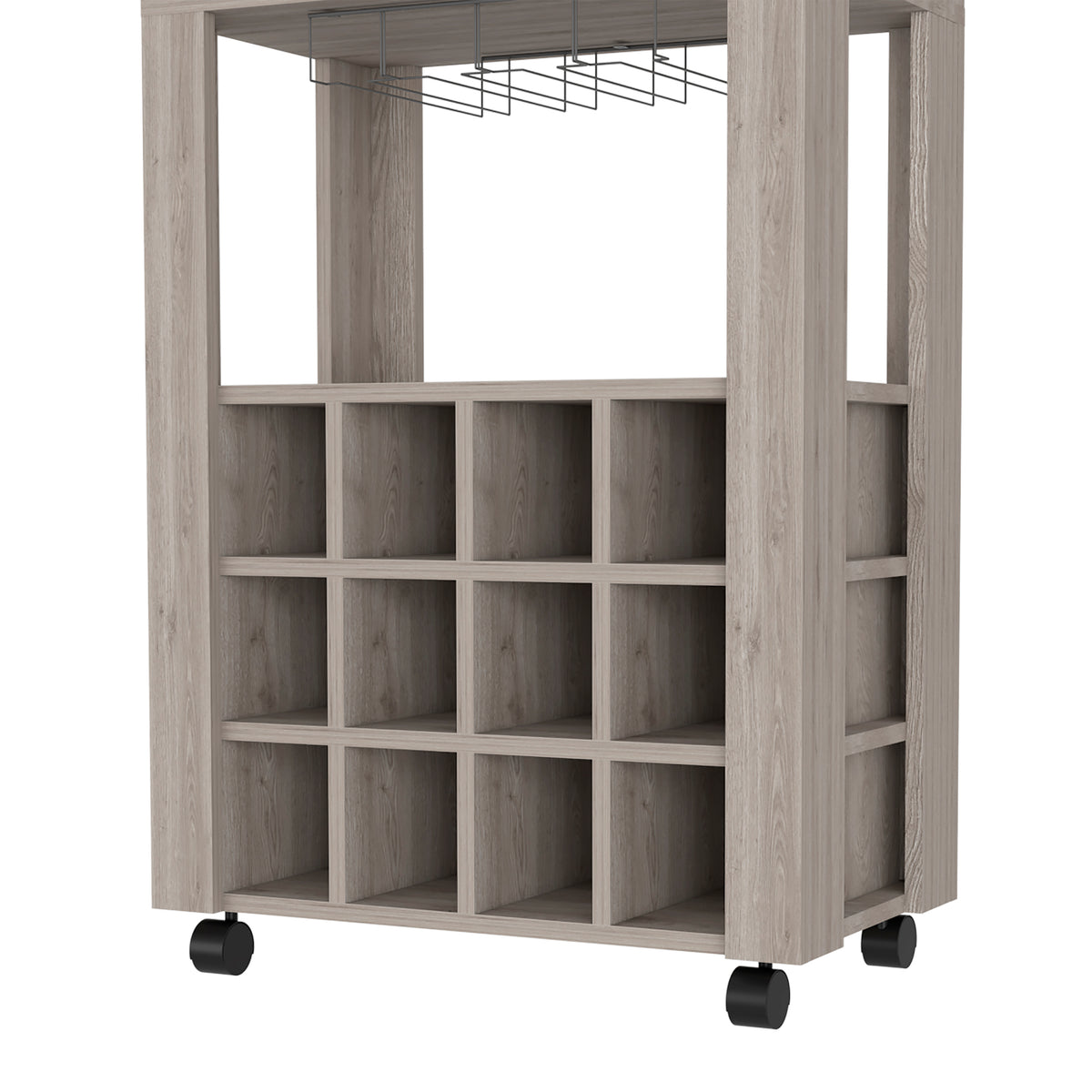 Versatile Rolling Bar Cart with 12-Bottle Wine Rack, Drawer & Glass Holder, Black