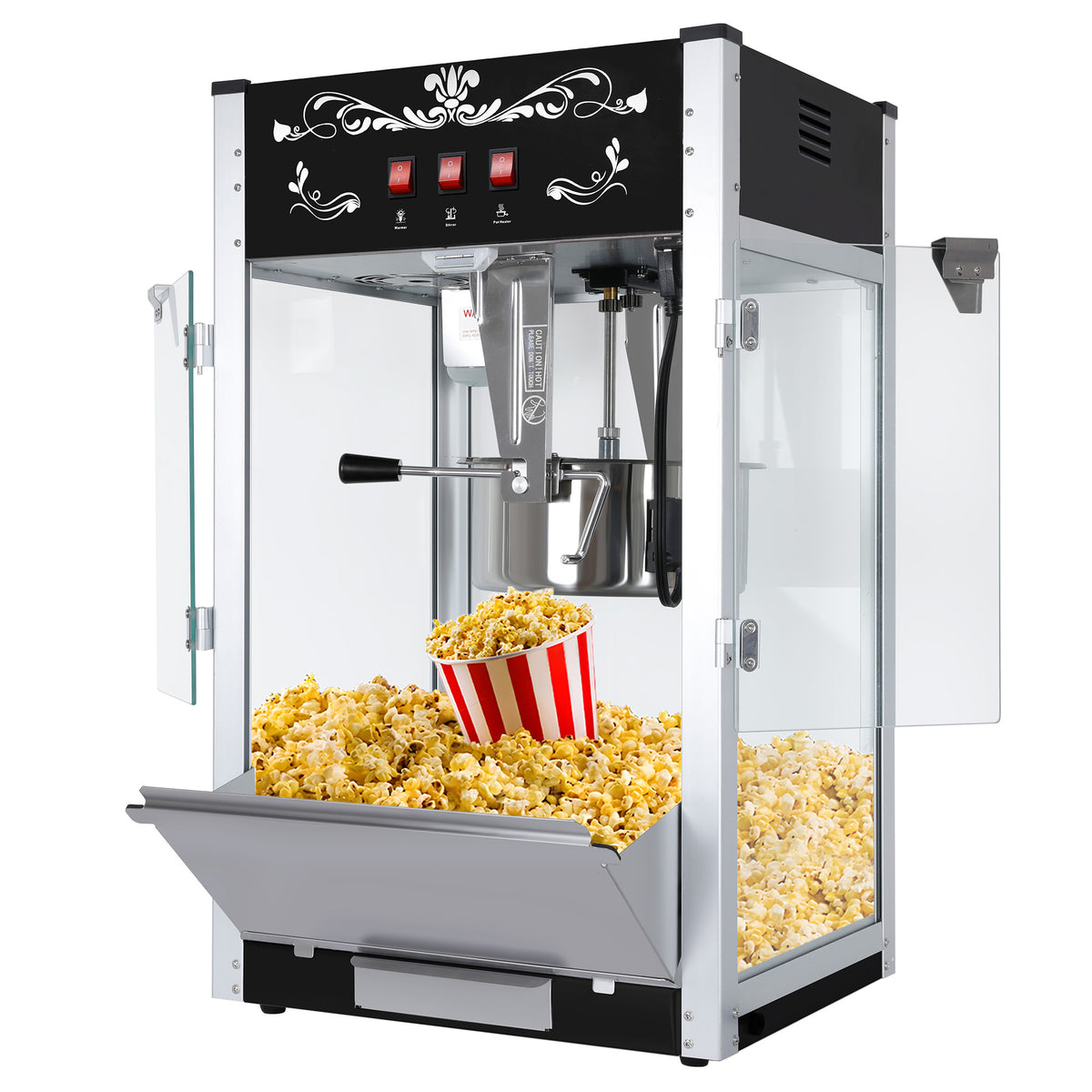 Commercial 16 Oz Countertop Popcorn Machine with Stainless Steel Accessories, Black