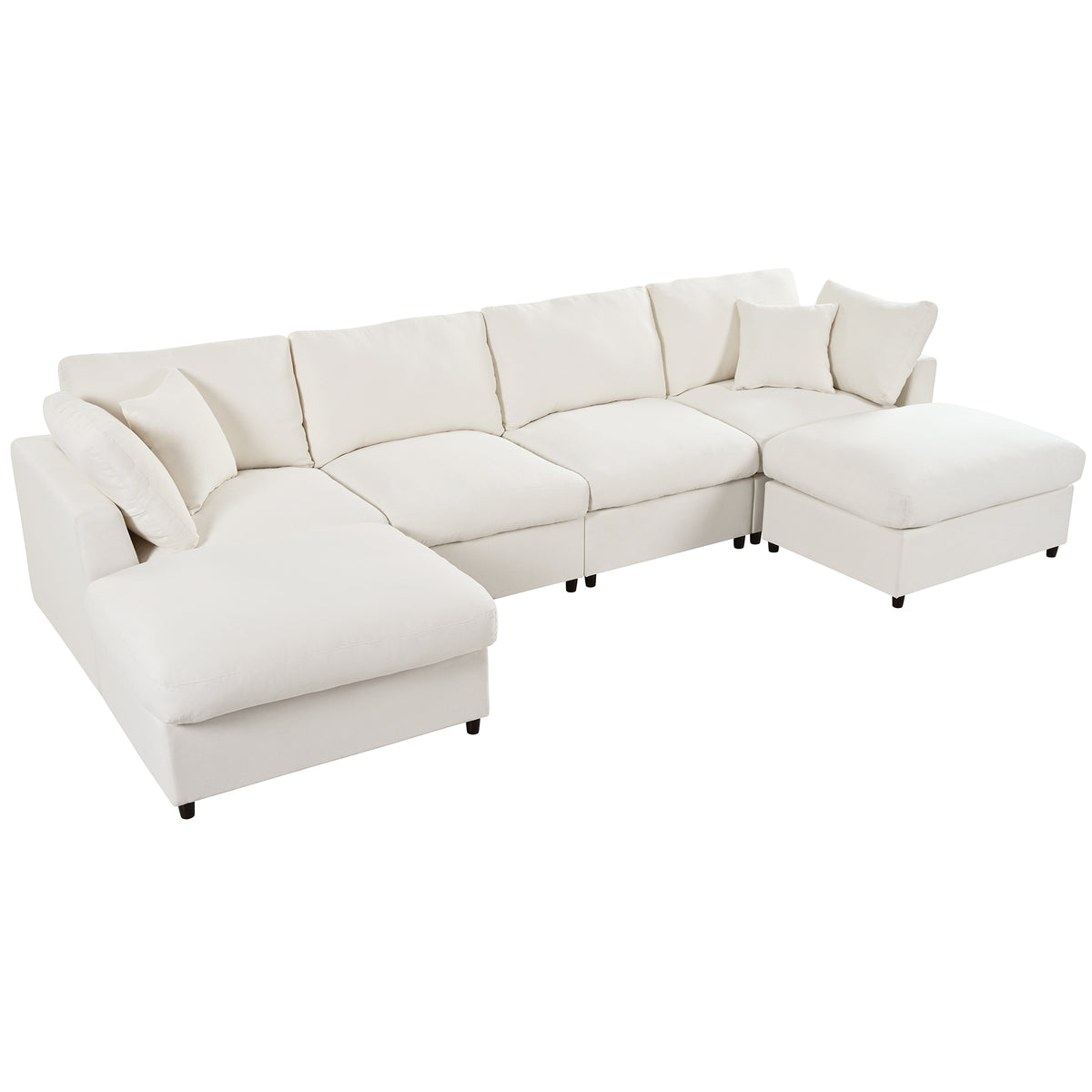 Spacious 128" U-Shaped Modular Sectional with Dual Movable Ottomans