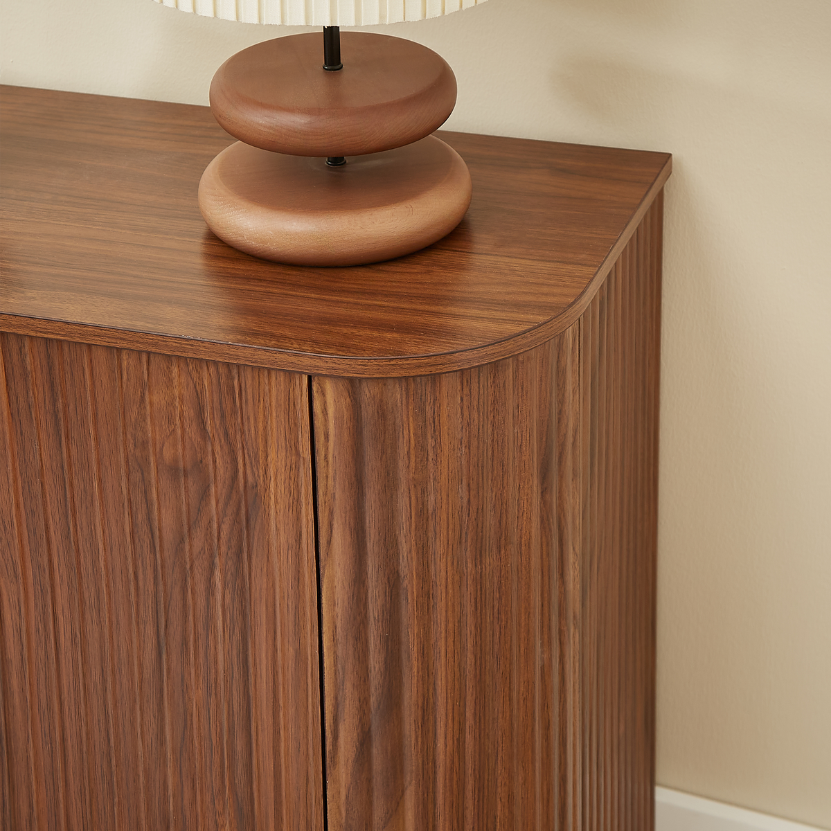Modern 58" Wavy Sideboard with Wine Rack & Glassware Storage, Walnut