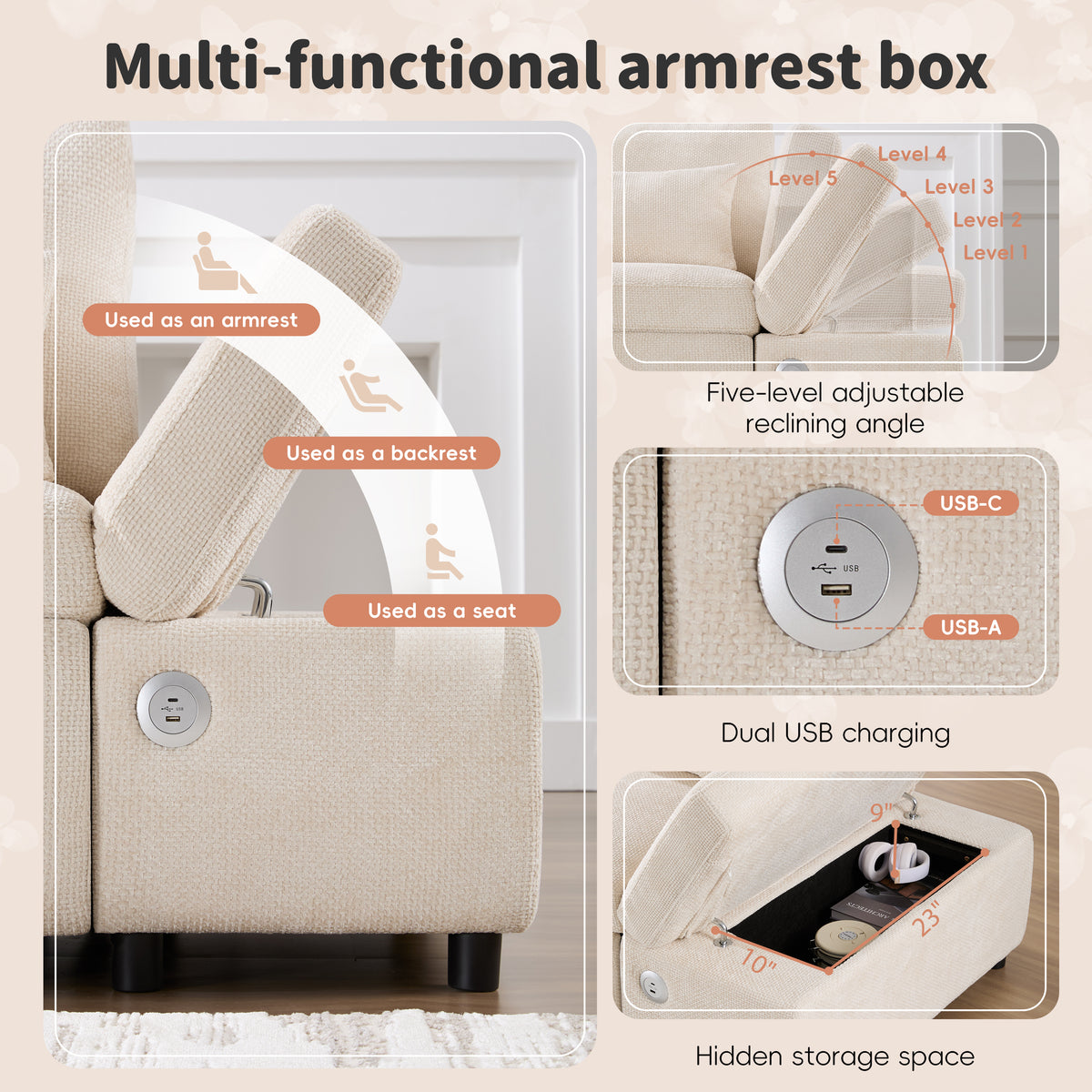 Versatile 107" L-Shaped Sleeper Sectional with Storage Ottoman & Fast Charging