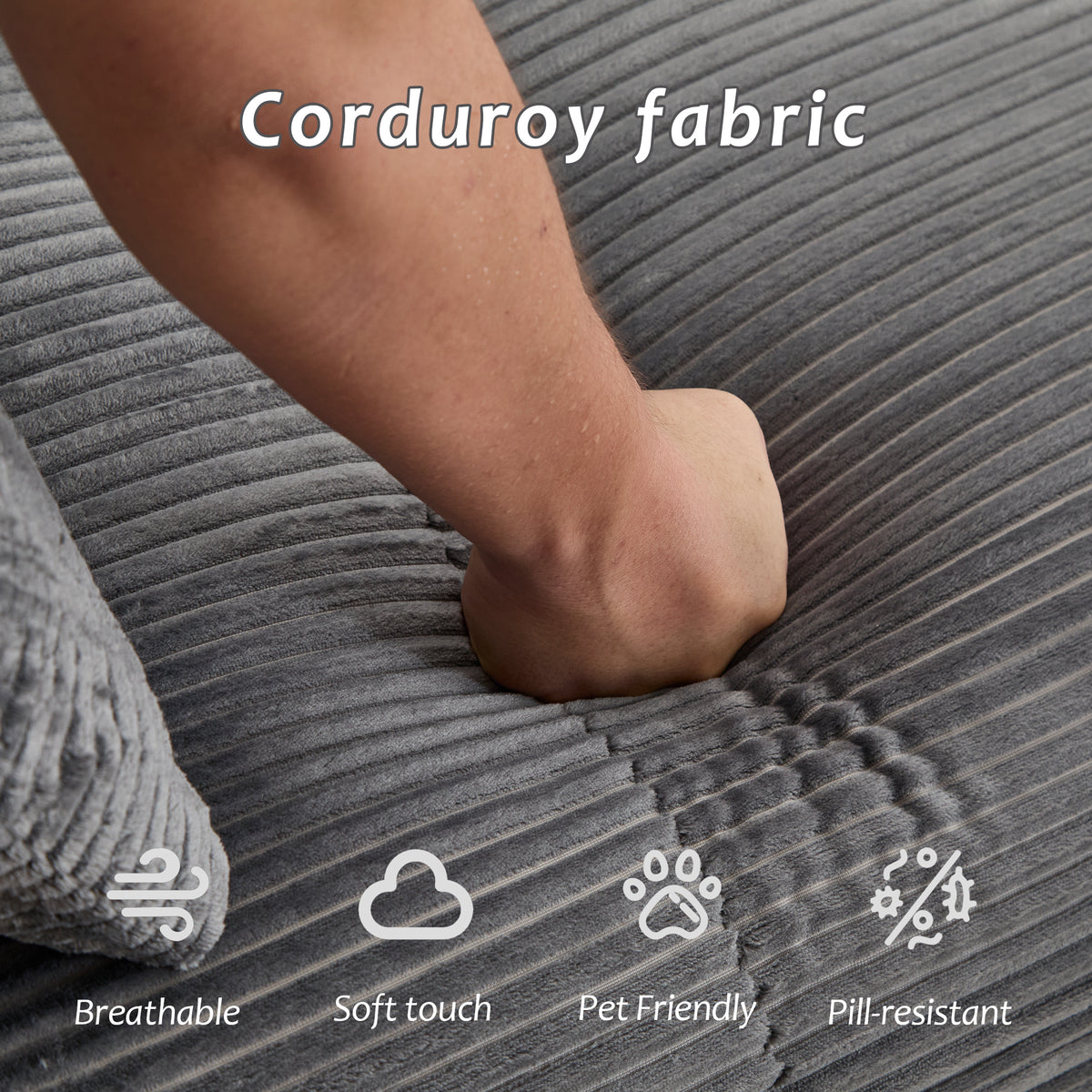 Plush 2-Seater Cloud Sofa in Soft Corduroy with Deep Memory Foam Comfort