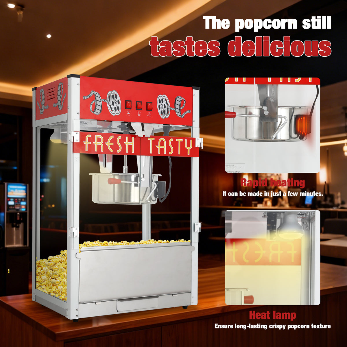 Classic 30 Oz Commercial Popcorn Machine with 3-Switch Control, 1650W